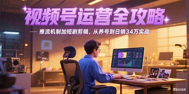 (6.26)2025视频号运营全攻略，推流机制加短剧剪辑，从养号到日销34万实战