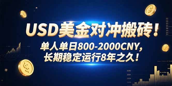 (8.2)USD美金对冲搬砖!单人单日800-2000CNY，长期稳定运行8年之久!