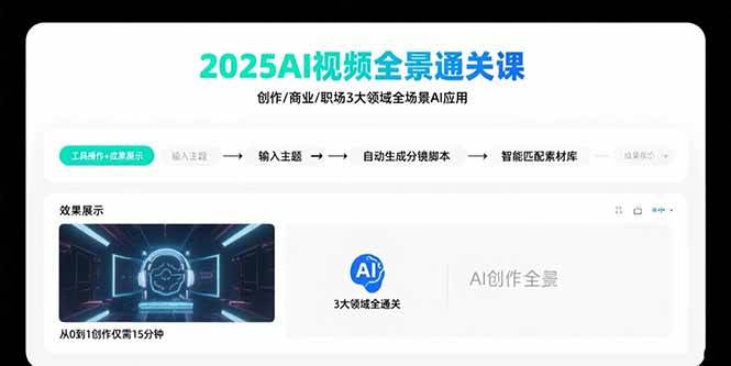 (8.21)2025AI视频全景通关课：涵盖创作/商业/职场3大领域  掌握AI全场景应用