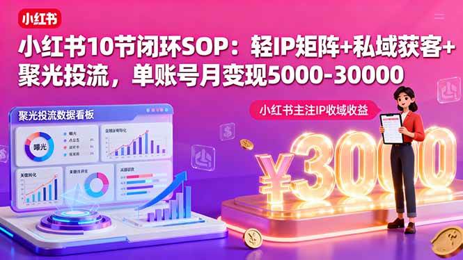 (9.18)小红书10节闭环SOP：轻IP矩阵+私域获客+聚光投流，单账号月变现5000-30000