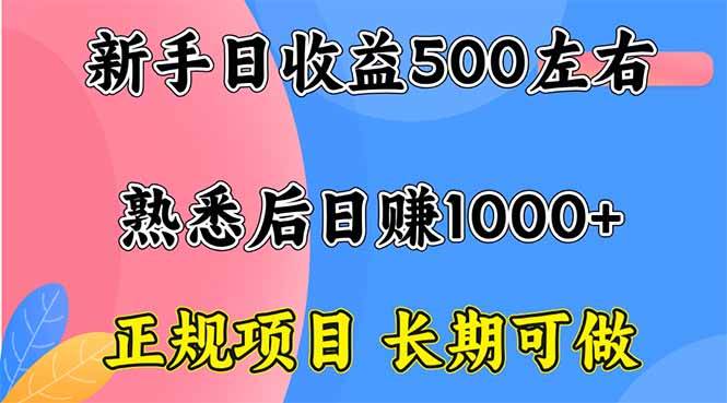 (9.30)新手日收益500+ 正规项目 长期可做