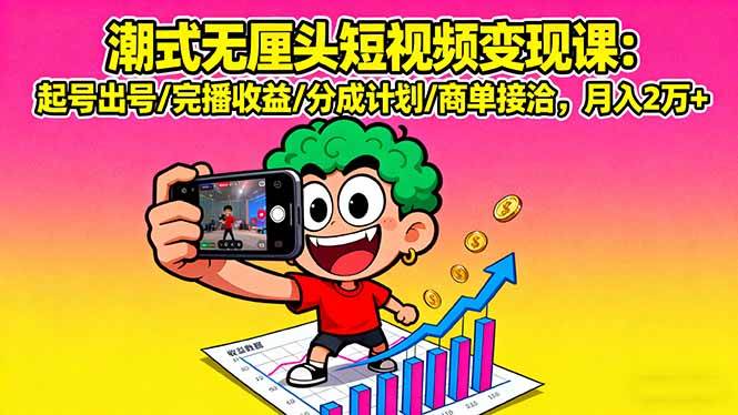 (9.18)潮式无厘头短视频变现课：起号出号/完播收益/分成计划/商单接洽，月入2万+