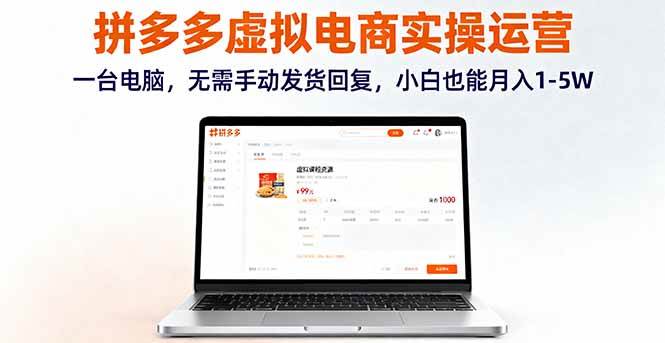 (10.1)拼多多虚拟电商实操运营，一台电脑，无需手动发货回复，小白也能月入1-5W