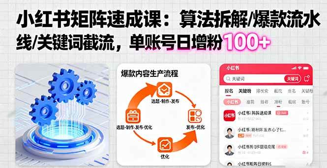 (10.11)小红书矩阵起号速成课：算法拆解/爆款流水线/关键词截流 单账号日增粉100+