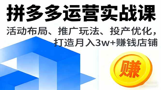 (10.1)拼多多运营实战课，活动布局、推广玩法、投产优化，打造月入3w+赚钱店铺
