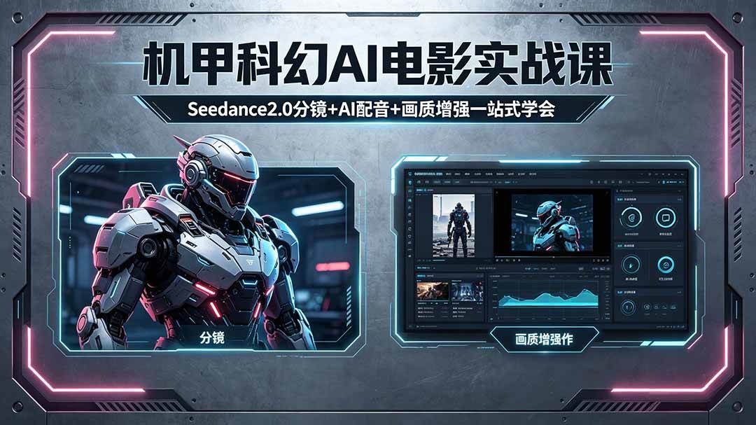 (5.4)机甲科幻 AI 电影实战课，Seedance2.0 分镜 + AI 配音 + 画质增强一站式学会